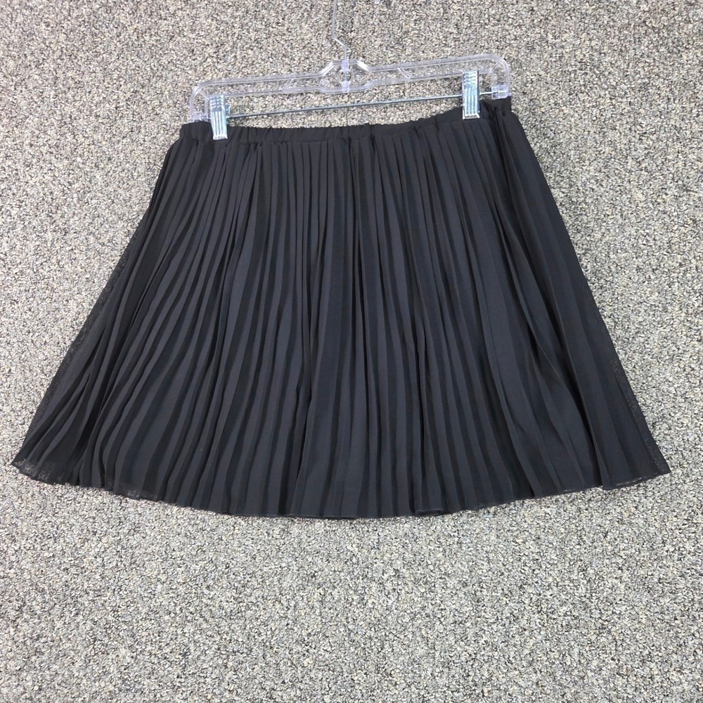 Lily White Pleated Mini Skirt Womens Large Black Elastic Waist Accordion